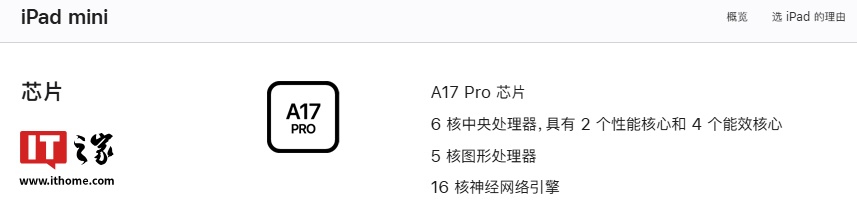 刀法精湛，苹果全新 iPad mini 7 平板 A17 Pro 芯片图形处理器少 1 核