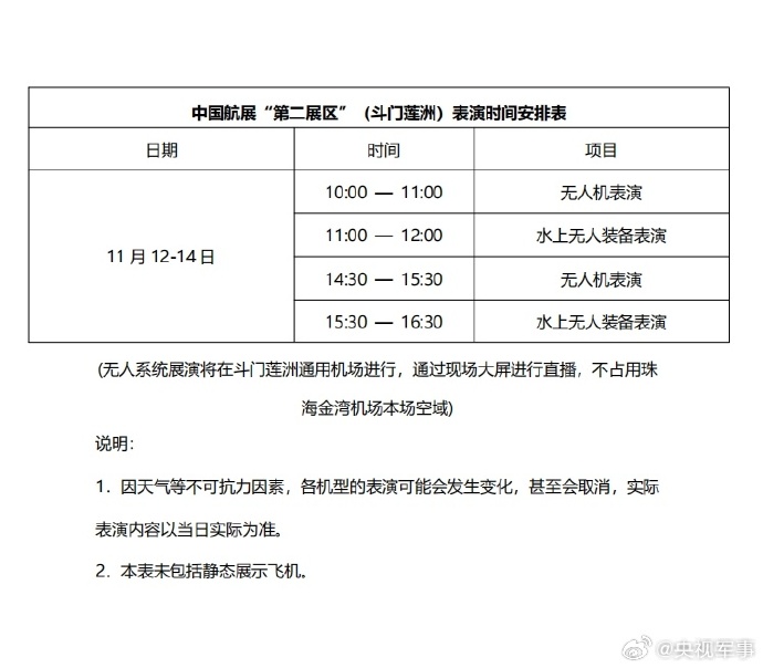 第十五届中国航展飞行表演时刻表公布，含歼 20、歼 35 等众多机型