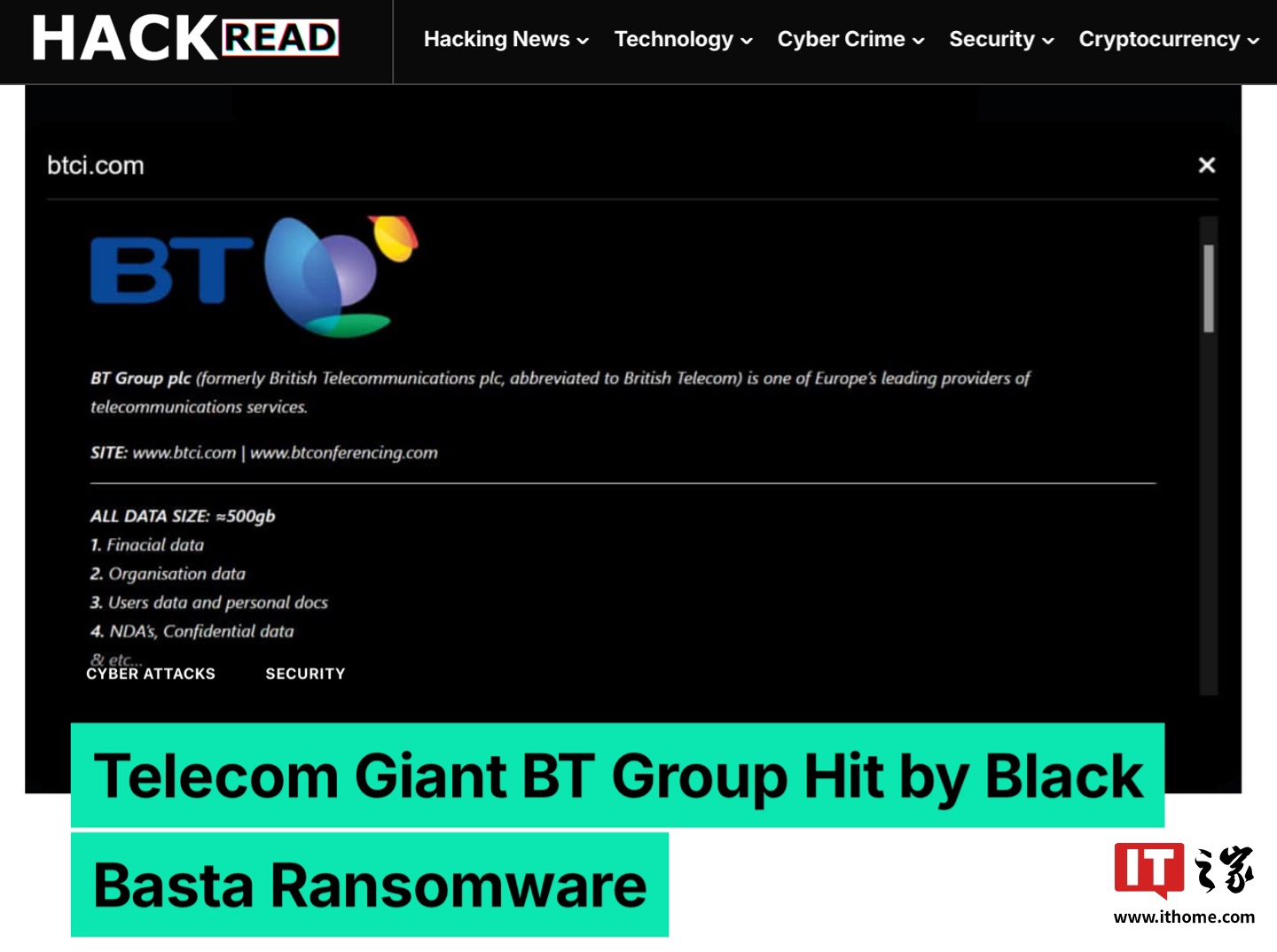 英国电信运营商 BT 旗下视频会议子公司遭黑客攻击，500GB 内部数据泄露