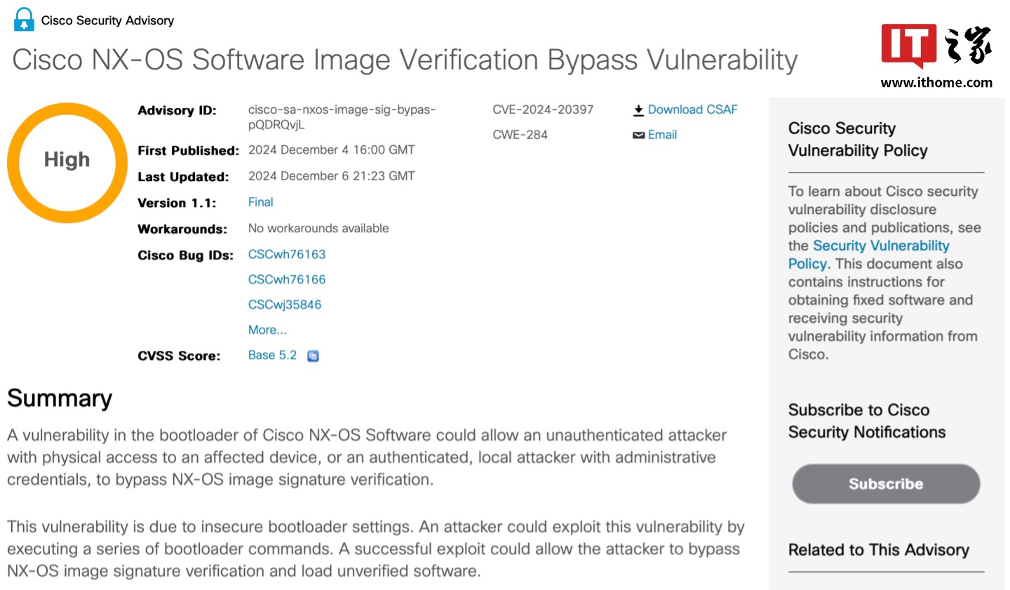 思科旗下交换机所用 NX-OS 系统曝验证漏洞，黑客可令其载入恶意软件