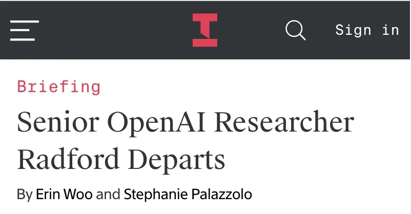 OpenAI 元老级人物 Alec Radford 被曝离职，前两代 GPT 作者均已出走